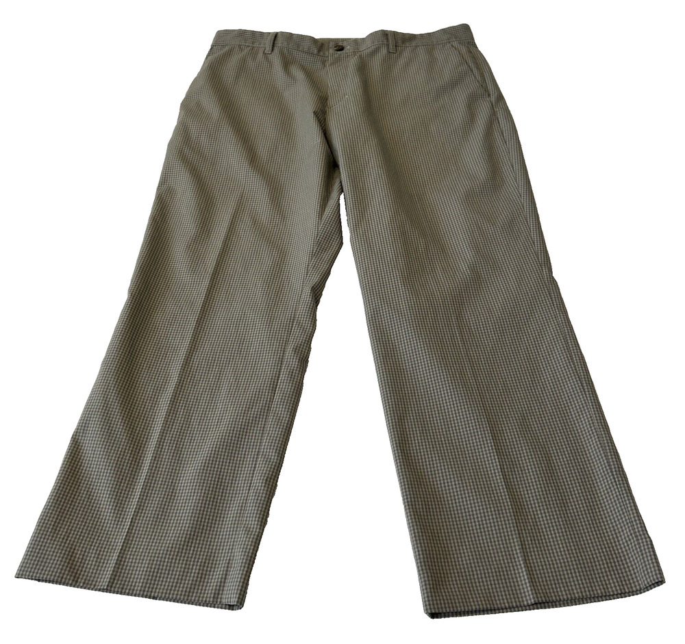 Adidas Golf Pants Men’s 36x32 Tan Gingham Check Flat Front Pockets